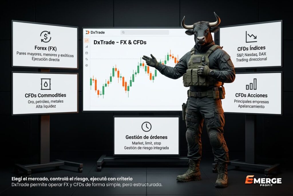 DxTrade para FX y CFDs: qué se puede operar y cómo