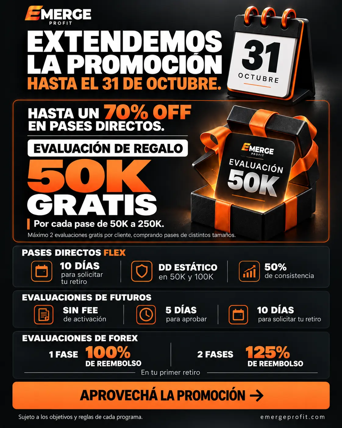 Promo extendida octubre 50k - Emerge Profit – Completa Nuestros Programas de Evaluación